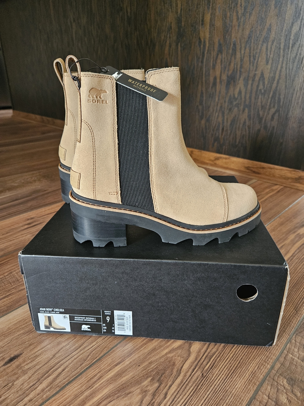 SOREL Joan Now Chelsea Canoe & Black Chelsea Waterproof Suede Boots